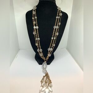 Alfani 3 Strand Gold Tone Clear Faceted Acrylic Statement Necklace